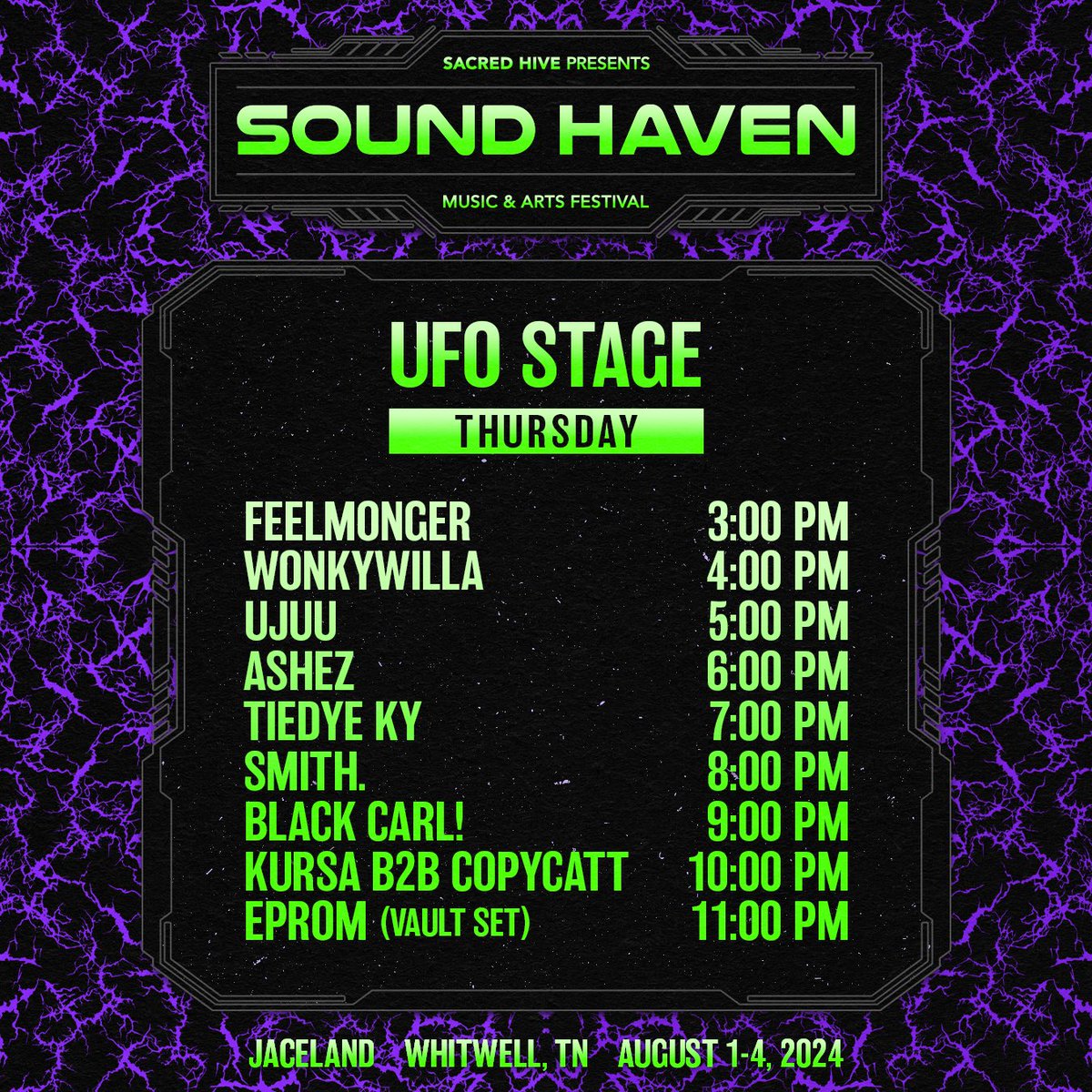SoundHavenFest's tweet photo. UFO STAGE SET TIMES! https://t.co/zEAFNtBQDG