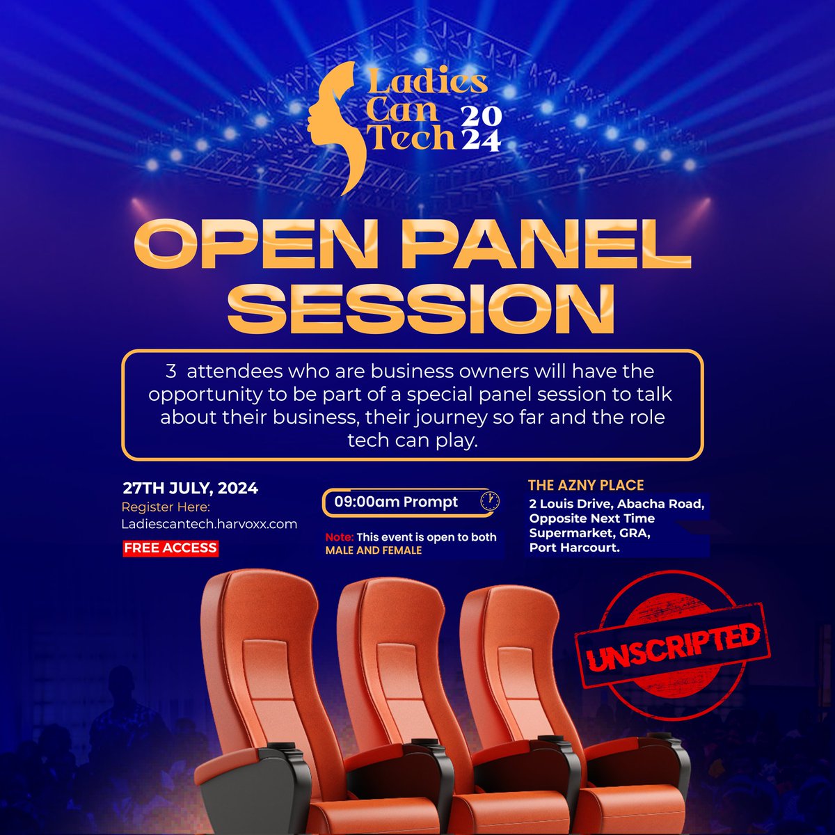 We've got something special for you this year 🎉🎉🎉

You are attending Ladies Can Tech - 2024 ???

Well, this year isn't going to be all about our speakers and panelist but about you

Remember it's THE BECOMING OF A STANDARD TECH SIS