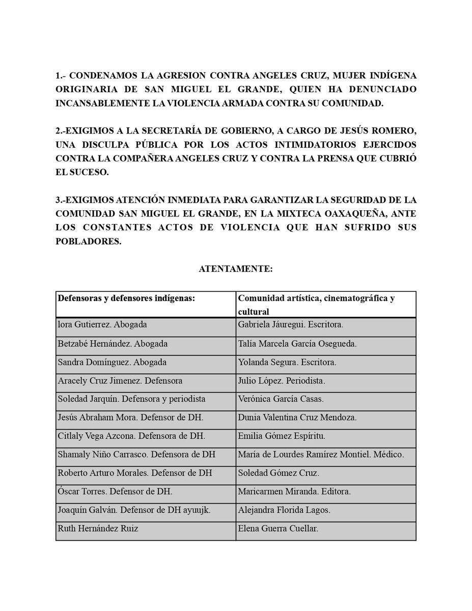 ReginaOrozco's tweet photo. Condenamos la violencia en San Miguel El Grande, Oaxaca.
@salomonj @jesusromerooax https://t.co/qqmWmUVrsa