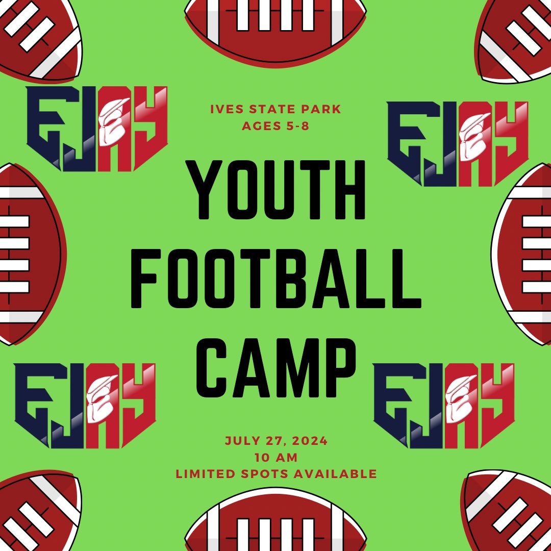 EjayEnnio's tweet photo. This Sunday don’t miss out on my first annual football camp. I will provide free lunch and awards for the top campers. Empowering the youth to the best of my abilities. See you Sunday! #Ejay #YouthCamp https://t.co/zR2EohsgOi
