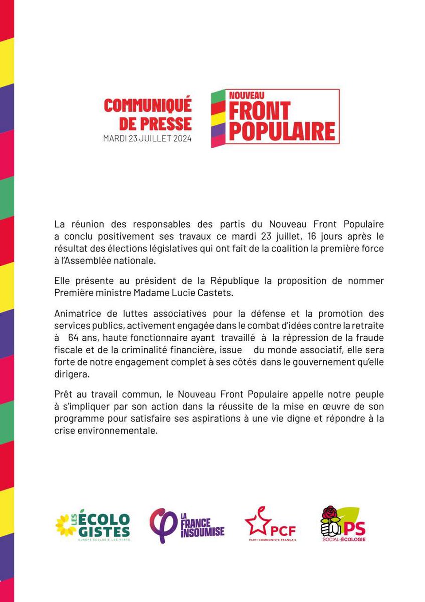 Francois_Ruffin's tweet photo. Fumée blanche : Lucie Castets, un nom pour Matignon !

L'hôpital, pilier de l'Etat social, va mal.
L'école, pilier de la République, vacille.

Vite, Lucie Castets au boulot ! https://t.co/PcXqFR8y5F