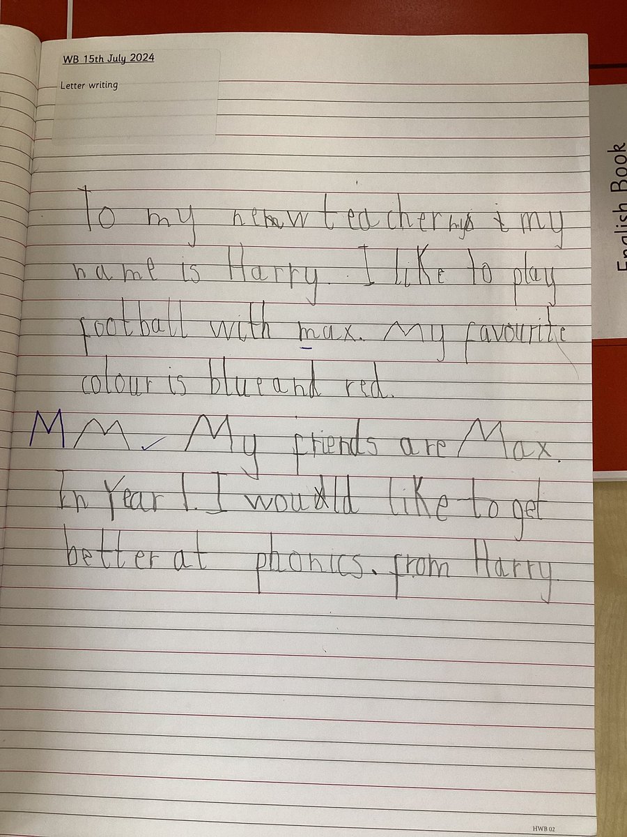RakuMiss's tweet photo. I am so proud of my reception children’s writing this year! From hold a sentence, to independent sentences to their own letter 🥹 https://t.co/xaC6GtjxcN