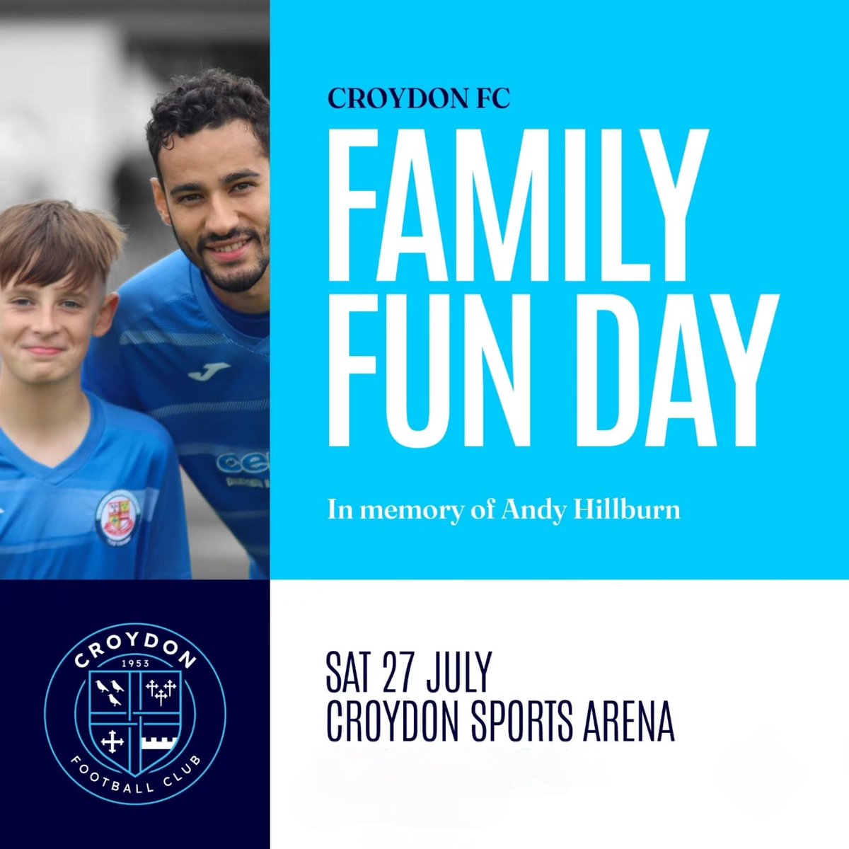SouthNorwoodNet's tweet photo. @Croydon_FC are holding a Family Fun day on the first day football returns to the Arena.
Doors open from 1pm and the match kicks off at 3pm. They will also pay tribute to Andy Hillburn, our very own #nonleague legend.
Details on attached posters.
#southnorwood #SE25 #croydonfc https://t.co/pn2zLq4CJQ