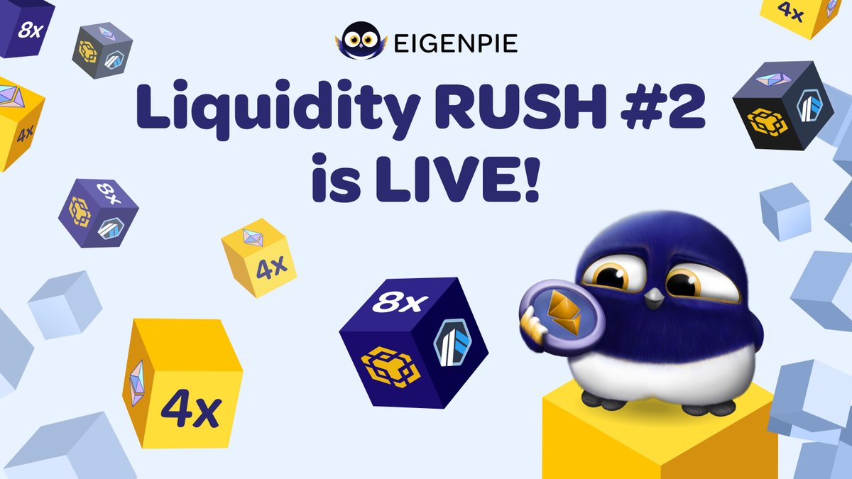Eigenpie (@eigenpiexyz_io) on Twitter photo The Eigenpie Liquidity RUSH #2 is now live!🌊
Boost your benefits during this 4-week campaign and prepare for the upcoming $EGP token launch with our biggest Liquidity RUSH event yet!⚡️
To participate:⬇️
1⃣ Provide liquidity on <a href="/PancakeSwap/">PancakeSwap</a> for the following 2 pairs:
▫️ The Eigenpie Liquidity RUSH #2 is now live!🌊
Boost your benefits during this 4-week campaign and prepare for the upcoming $EGP token launch with our biggest Liquidity RUSH event yet!⚡️
To participate:⬇️
1⃣ Provide liquidity on <a href="/PancakeSwap/">PancakeSwap</a> for the following 2 pairs:
▫️