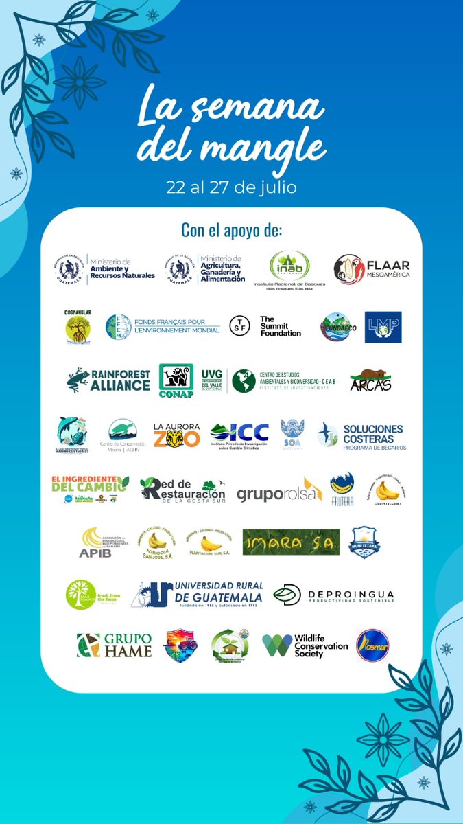 ¡Celebra el Día del Manglar con nosotros este 26 de julio!

En #Guatemala te puedes unir a:
📍 Reforestación de manglar en Tecojate 
📍Actividades artísticas en El Semillero

¡Unámonos por la protección de este ecosistema!

+ info en @wcsguatemala

#MangroveConservation