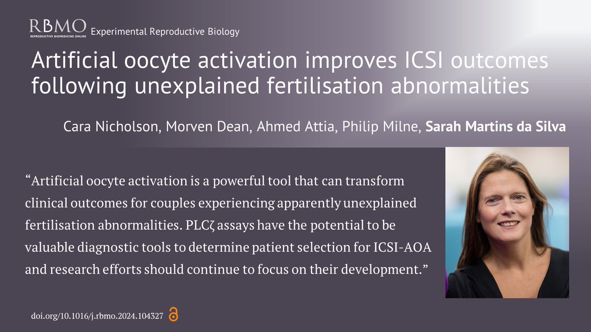 Reproductive BioMedicine Online (@rbmonline) on Twitter photo This new open access study from <a href="/SMDS_research/">Sarah Martins da Silva</a> shows ICSI-AOA as a powerful technique capable of transforming treatment outcomes for selected couples with low or no fertilisation, by correcting oocyte activation defects.
doi.org/10.1016/j.rbmo… This new open access study from <a href="/SMDS_research/">Sarah Martins da Silva</a> shows ICSI-AOA as a powerful technique capable of transforming treatment outcomes for selected couples with low or no fertilisation, by correcting oocyte activation defects.
doi.org/10.1016/j.rbmo…
