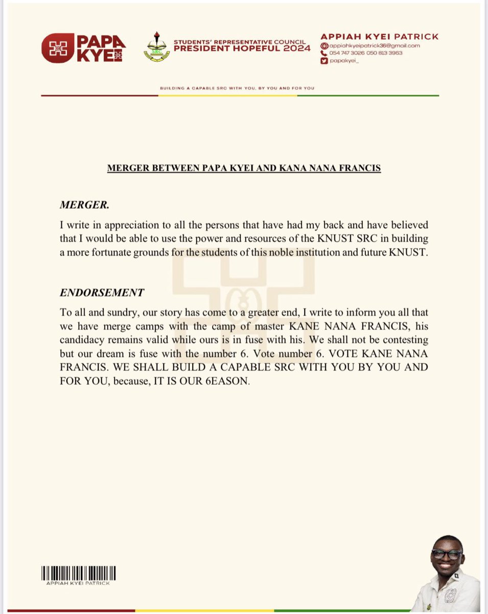 watsuptek's tweet image. JUST IN;

Patrick Appiah Kyei, a leading candidate in this year’s SRC presidential race steps down, and throws his support behind Kane Nana Francis.

Shocking!

#WatsuptekReport
#ElectionCommandCenter
#KNUSTDecides