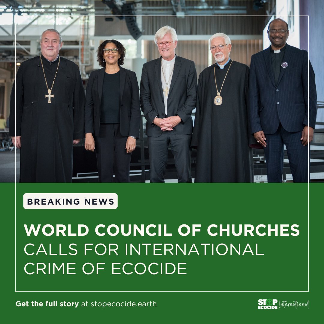 EcocideLaw's tweet photo. Another big endorsement for #ecocidelaw! 📢

World Council of Churches, @Oikoumene, representing 580m Christians, called for an international crime of #ecocide as part of urgent biodiversity/ climate action ahead of #COP16 and #COP29.

STORY: https://t.co/APvnEF0SoG 
#StopEcocide https://t.co/cHL5Duy5tt