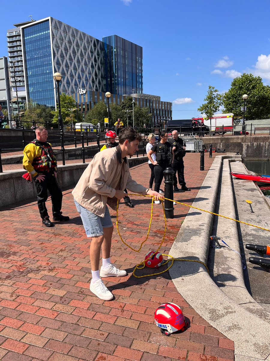 Councillor <a href="/paul_heilbron/">Paul Heilbron</a> and I met the fire brigade this afternoon to talk about the important issue of water safety at #salfordquays. 

Paul got to try out the throw lines, which are amazingly effective and much easier to use than you'd imagine.