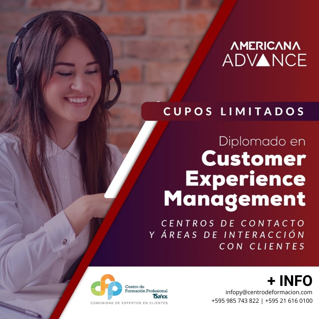 Inscribite al Diplomado en “Customer Experience Management, Centros de Contacto y Áreas de Interacción con Clientes”

🗓 Mes de agosto
Duración: 4 meses
Modalidad: 100% virtual
Cupos limitados

Más info:
📧 infopy@centrodeformacion.com
📲 wa.me/595985743822
☎ +59521 6160100