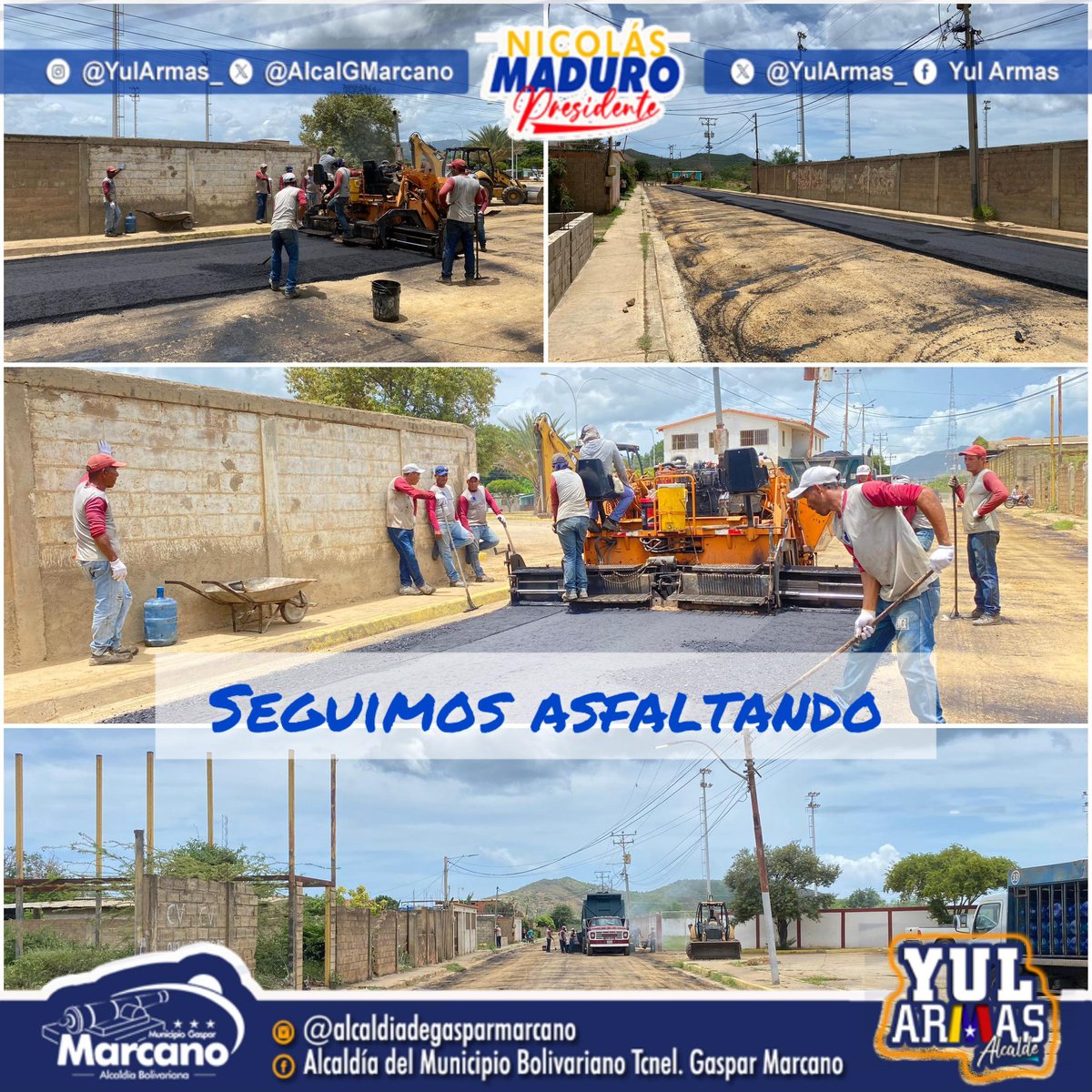 Seguimos asfaltando y mejorando las vialidades en #Marcano gracias a nuestro presidente <a href="/NicolasMaduro/">Nicolás Maduro</a>

¡Soñemos bonito; lo mejor está por venir!

<a href="/AlessandrelloCG/">Giuseppe Alessandrello</a>
<a href="/yularmas_/">Yul Armas</a>

#AfirmativosYPaLante