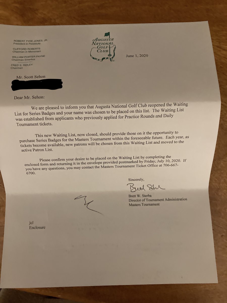 ScottSehon's tweet photo. @Weatherhack Dreams come true. I was 1 for 15 and in 2020, completely out of nowhere, an envelope from Augusta was in my mailbox. 2 years later another one. I now have 2 annual badges for life. Other than apply for tickets every year, I did nothing. 2 years in, I still don't believe it. https://t.co/vkXkR3Dq8t