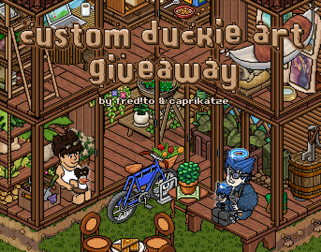 🦆 Global Duckie Art Giveaway 🦆

Reglas/Rules:

1️⃣ Seguir / Follow: <a href="/freditohabbo/">fred!to</a> &amp; <a href="/caprikatze/">capri</a> 
2️⃣ Me gusta y RT / Like &amp; RT
3️⃣ Etiqueta a 2 amigos / Tag 2 friends

📅 Three winners will be drawn by the end of the month / Tres ganadores se anunciarán a fin de mes.

#Habbo