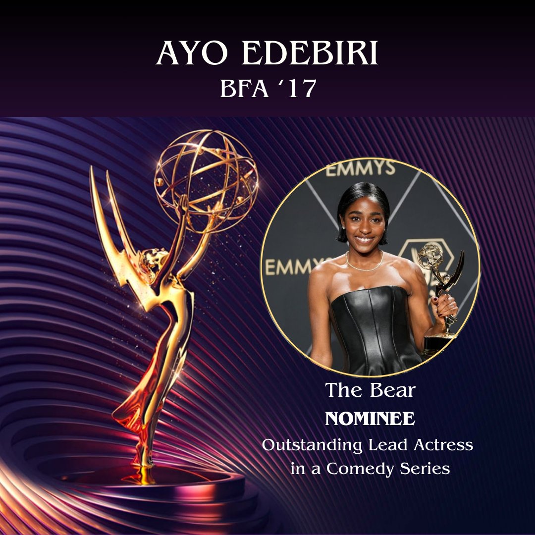 Congratulations to DDW Alum Ayo Edebiri (BFA '17) on her recent nomination for Outstanding Lead Actress in a Comedy Series for her role in "The Bear." Ayo previously won the 2023 Emmy for Outstanding Supporting Actress in a Comedy Series for her role in "The Bear."
#nyuddw #alum