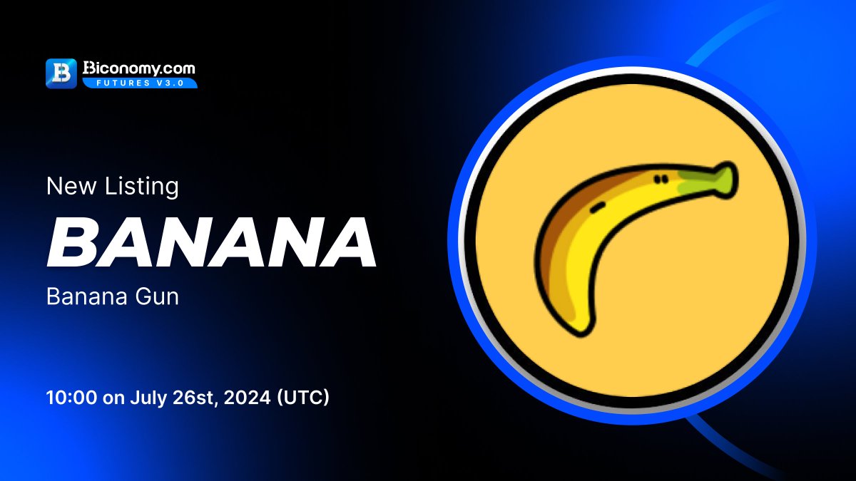BiconomyCom's tweet photo. 🚀NEW LISTING🔥 $BANANA

#Biconomy will list @bananagun and open the #BANANA / #USDT trading pair at 10:00 on July 26st, 2024 (UTC)🔥

🗓️Open deposit and withdrawal time: 10:00 on July 26st, 2024 (UTC)
 
About #BananaGun：
"$BANANA is the ecosystem token of Banana Gun bot, one of the most popular bots in crypto. Banana Gun offers best-in-class trading tools, ranging from the ultimate sniper (for early buys) to custom on-chain limit orders (take profit, stop loss and limit buy).
Banana Gun bot is available on all of the popular chains. Come join our community and start trading!"🚀

Full details👉 https://t.co/ILuxLcQeYe

#BiconomyExchange #BIT #Crypto #Blockchain #Trading #cryptomarket #bitcoin #cryptocurrency #cryptonews #cryptocurrencynews #cryptocurrencies #web3 #listing #altcoins #memecoins #cryptoexchange #listings #altcoin