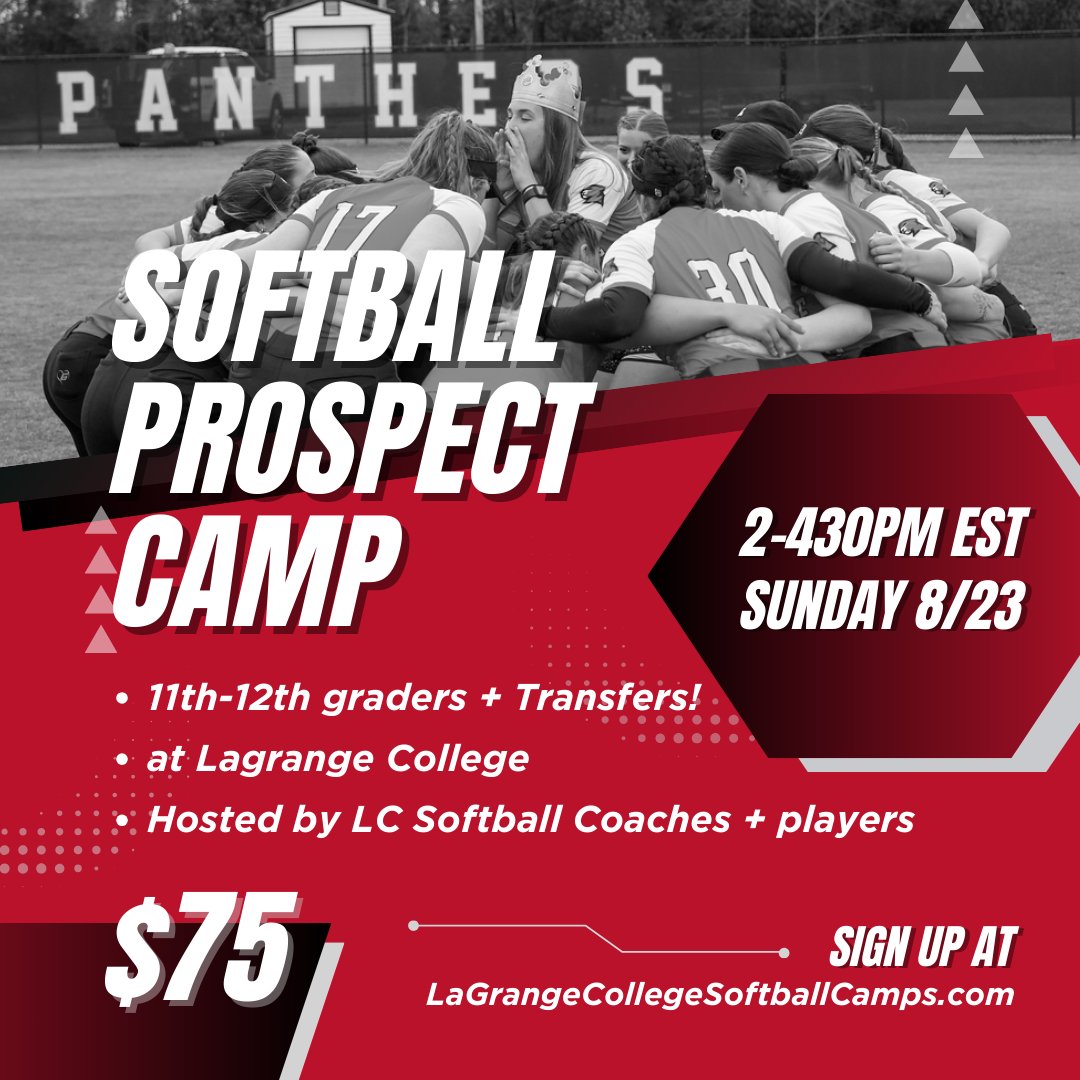 Looking for a college where you can be
💪 pushed by your coaches
 ♥️   supported by your professors
🏠 at a place that feels like home

Then join our Fall Prospect camp!

This could be the *only* camp this fall &amp; spots are limited, so don't delay!
lagrangecollegesoftballcamps.com