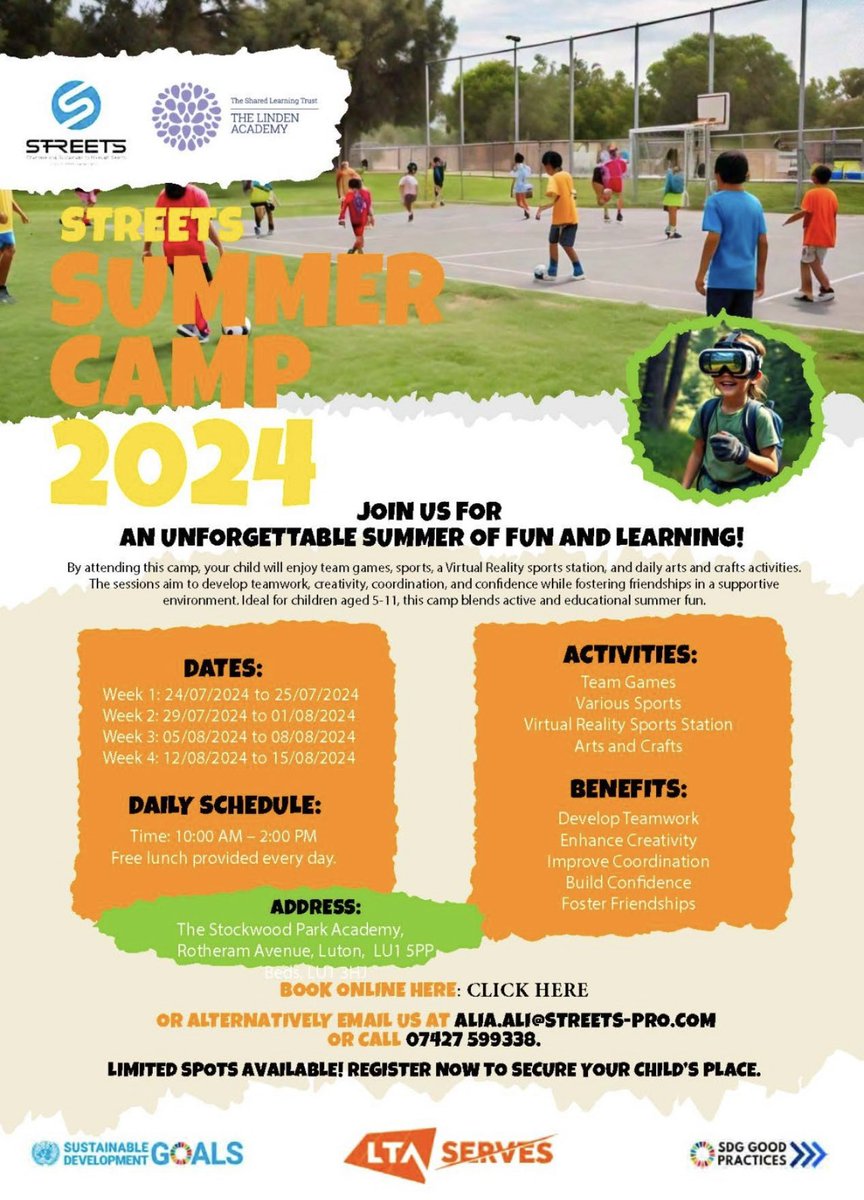 STREETS Project (@streetsprogram) on Twitter photo Last few spaces remainingโฆโฆSports, Arts and Crafts, learning skills and opportunities to play games using the latest Virtual Reality technology. Book now: activeluton.coordinate.cloud/project/56265
<a href="/TennysonRoadLTN/">Tennyson Road</a> <a href="/ActiveLuton/">Active Luton</a> <a href="/HillboroughJun1/">Hillborough Junior School</a> <a href="/LutonOakwood/">Oakwood Primary School, Luton</a> <a href="/FarleyBigLocal/">Farley Big Local</a> @TSLTTheLinden Last few spaces remainingโฆโฆSports, Arts and Crafts, learning skills and opportunities to play games using the latest Virtual Reality technology. Book now: activeluton.coordinate.cloud/project/56265
<a href="/TennysonRoadLTN/">Tennyson Road</a> <a href="/ActiveLuton/">Active Luton</a> <a href="/HillboroughJun1/">Hillborough Junior School</a> <a href="/LutonOakwood/">Oakwood Primary School, Luton</a> <a href="/FarleyBigLocal/">Farley Big Local</a> @TSLTTheLinden
