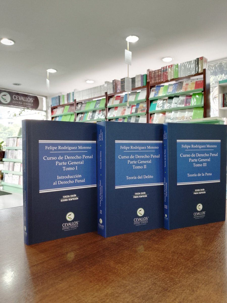 CevallosLib's tweet photo. ¡Atención estudiantes de Derecho!
Adquiere los tres tomos del Curso de Derecho Penal Parte General del reconocido autor Felipe Rodríguez Moreno.

Esta obra fundamental te ofrece una comprensión profunda y sistemática del Derecho Penal.

@FRM87

#transformatutalento https://t.co/FVPa3XctCD