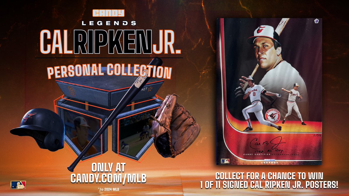 Hey O's fans, you can now own special memories from my career and win a signed poster!

The digital collection of my memorabilia is available now: 
go.candy.com/CalRipkenColle…

I'm also GIVING AWAY 1 PACK to one lucky fan.

Just FOLLOW <a href="/CandyDigital/">Candy</a> and REPOST #Birdland