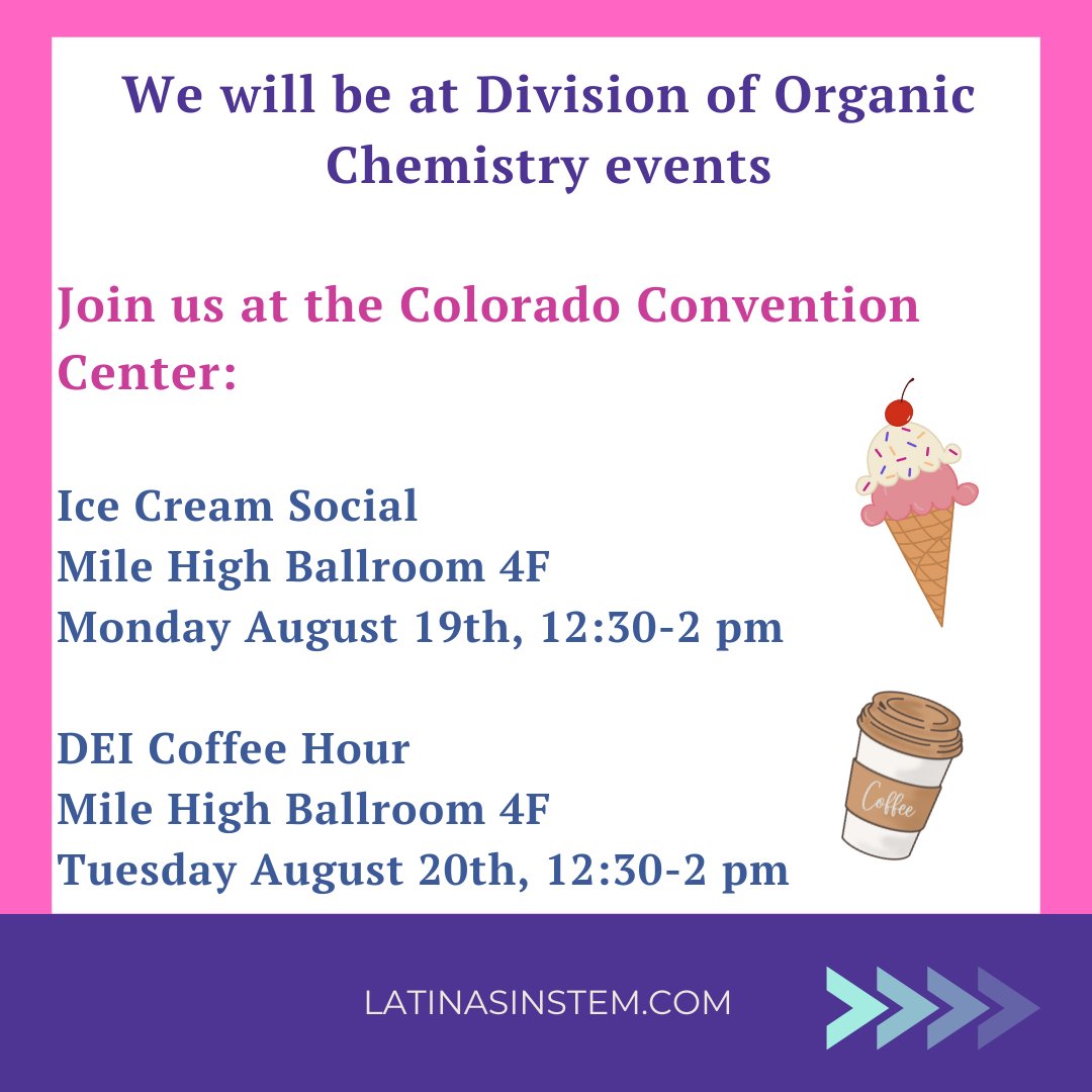LatinasinSTEM's tweet photo. It's official! In August, Latinas in STEM will be at the American Chemical Society Conference in Denver! We will be at Division of Organic Chemistry events.
#ACSDenver2024 #Latinasinchem #LatinasinSTEM #STEM https://t.co/vyruTSKe2b