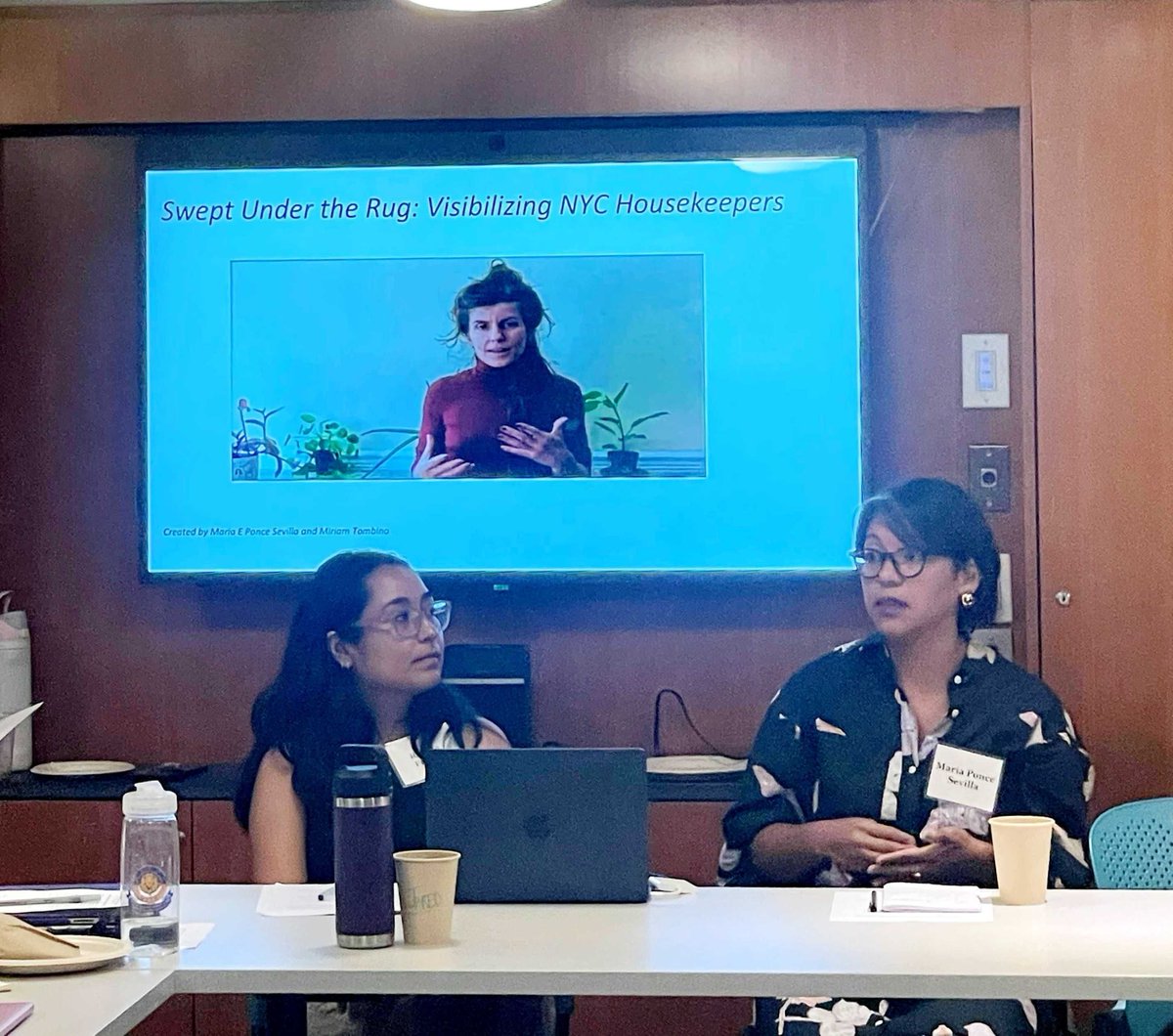 nyukevo's tweet photo. On the second day of 2024 Kevorkian Center Summer Institute, Maria Ponce Sevilla showcased her project in collaboration with @NYUMigrationNet, "Swept Under the Rug: Visibilizing NYC Housekeepers," she made during her time at @NYUWagner https://t.co/UcH7I5fjaJ