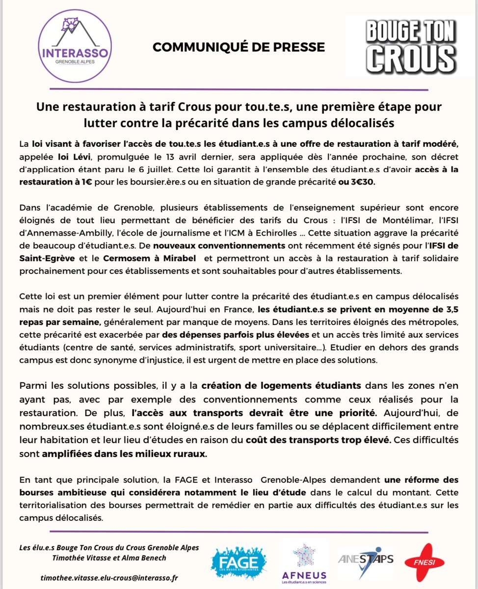 #Précarité | Les étudiants #infirmiers sont #marginalisés sur les sites délocalisés des campus principaux. 

La loi #Lévi doit permettre à tous les #étudiants d’avoir accès à une tarification sociale pour la restauration.  

La FNESI veillera à la bonne application de celle-ci !