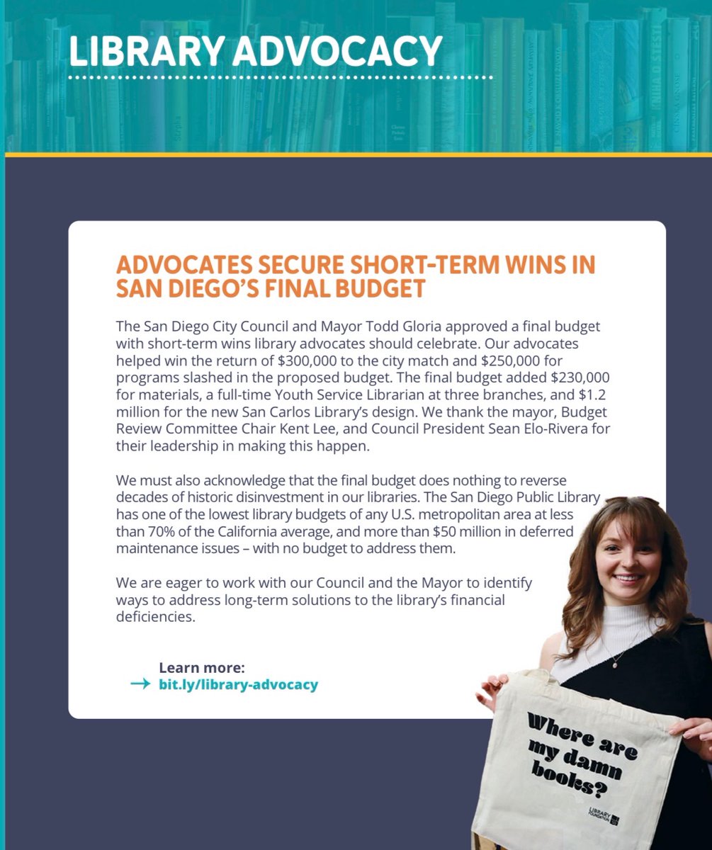 LibraryFoundSD's tweet image. 📬 Check your mailboxes! The Library Foundation SD’s Summer Impact Update is out. Discover how we’re safeguarding the right to read, expanding library access, and more! See how your support makes a difference 💛💙. Can’t wait? Read it online now at 📲 libraryfoundationsd.org/about/impact-u…