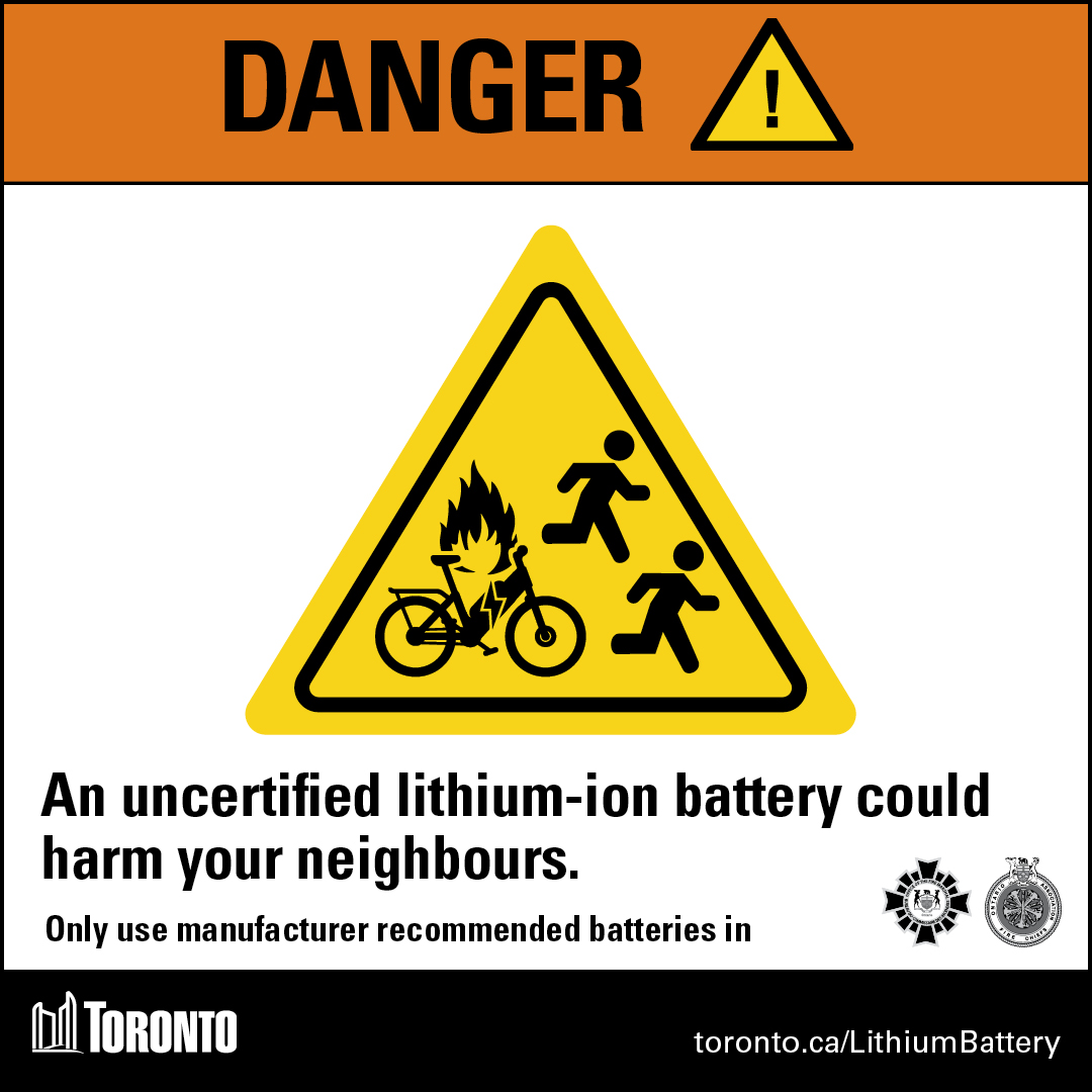 What do toothbrushes, vacuums and e-bikes have in common? 

Lithium-ion batteries!

 While they are safe when used appropriately, overcharging, tampering and using non-certified batteries could cause a serious fire. 

Learn more to stay safe: toronto.ca/LithiumBattery