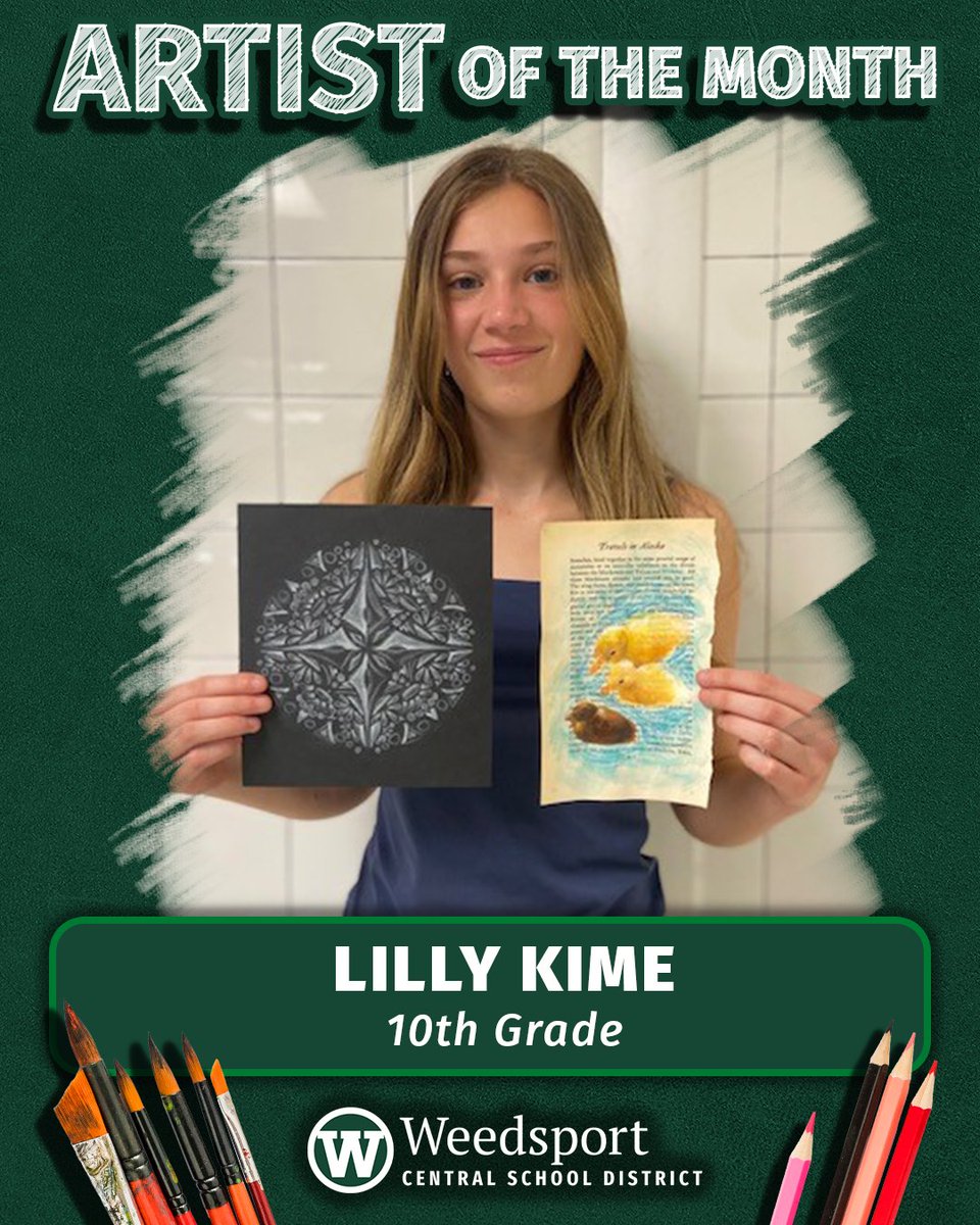 We are pleased to present our Artists of the Month for May/June! 🎨 Next up is 10th grade student Lilly Kime!  
CONGRATULATIONS!!