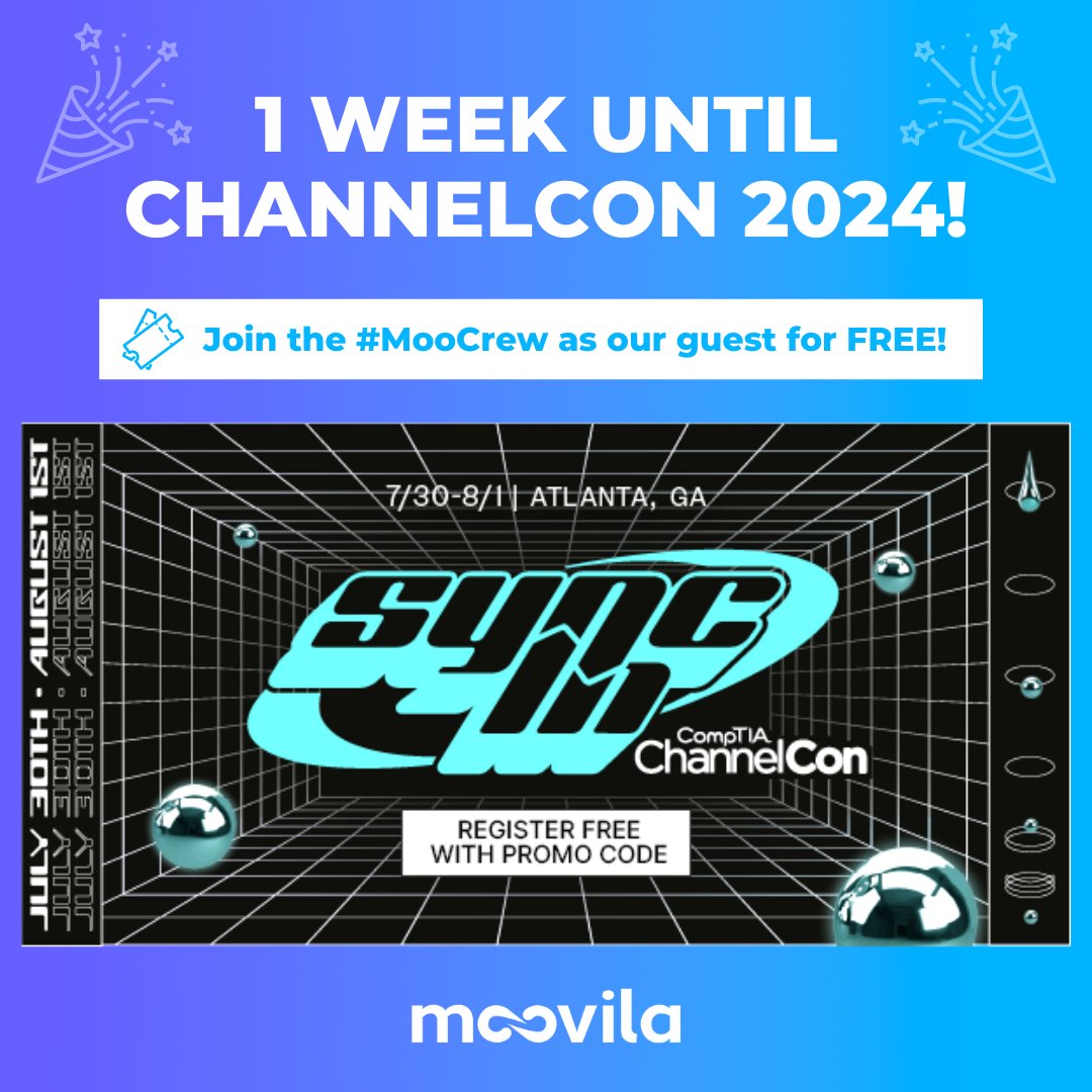 Moovila_App's tweet image. ⏲️ We&apos;re just 1 week away from #ChannelCon 2024, and if you haven&apos;t made plans to come yet, we’d love for you to join us in Atlanta as our guest!

🎟️ Moovila partners: claim your FREE ticket w/ promo code &quot;SBMoovila24&quot; here 👉 hubs.ly/Q02H5Stg0

#ChannelCon2024 @CompTIA