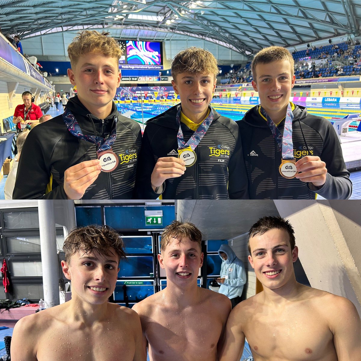 Amazing effort by these 3!! 

16 yrs 400 IM - Isaac Huge swim to come 3rd 🥉 

17 yrs 400 IM - Filip 🥇 3rd British title, Club Record - a storming last leg from Sam sees him claim 🥉

Takes week to 🇯🇪🏊‍♂️🐅🇬🇧

5 x 🥇
2 x 🥉
3 x top 10 

#TeamTigers #Jersey