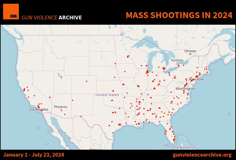 GunDeaths's tweet image. There have been 309 American mass shootings in 38 different states (and Washington D.C.) in the 205 days of 2024.

gunviolencearchive.org/reports/mass-s…