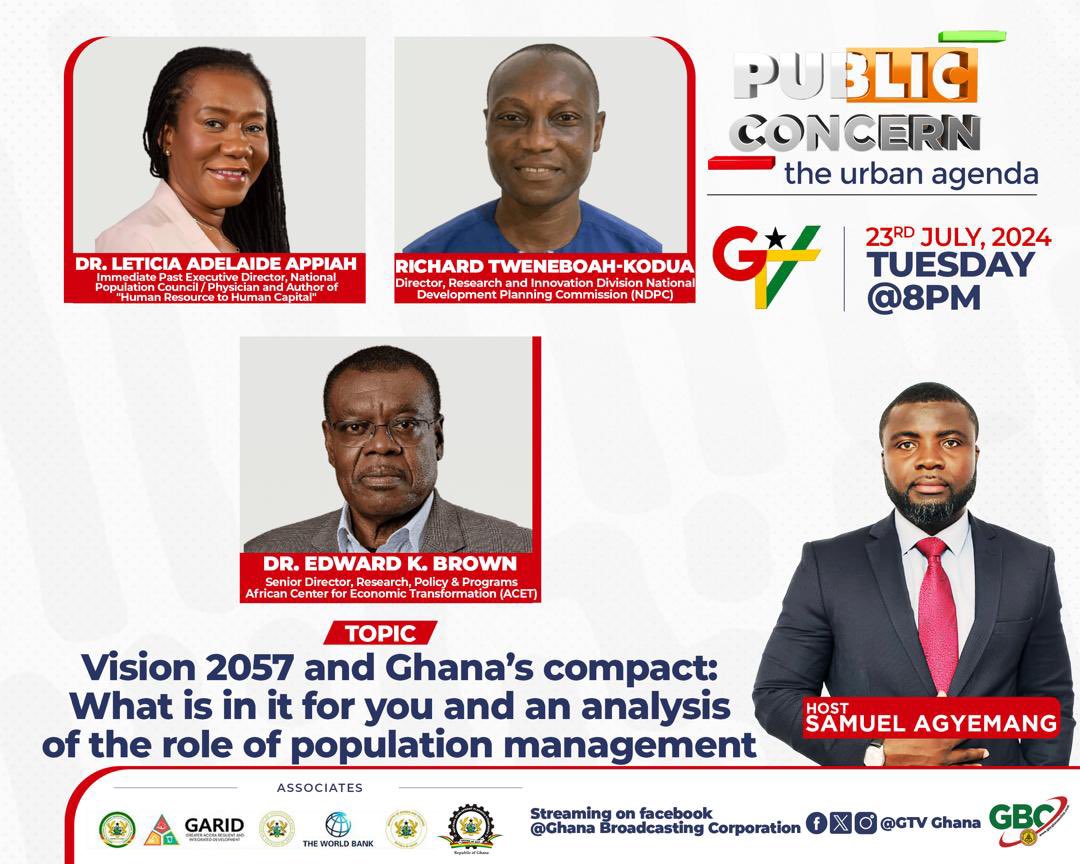 Join us this evening (23rd July,2024) on #PublicConcern on <a href="/GTV_Ghana/">GTV Ghana</a> as Dr Edward Brown, Senior Director, Research, Policy and Programs at African Center for Economic Transformation talks about #GhanaCompact and its impact on National Development.