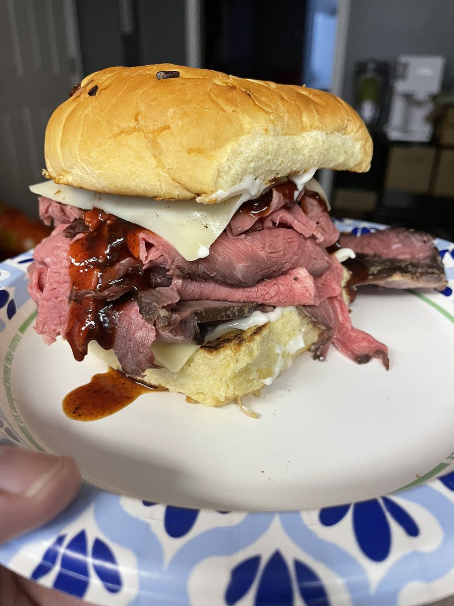 cperry617's tweet photo. When you still haven’t returned your friend’s Hobart meat slicer yet, you make North Shore roast beef sandwiches.  Three-way style of course. https://t.co/qTdso4lG02