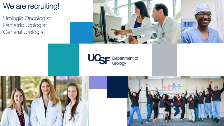 UCSF Urology is recruiting! Urologic Oncology, Pediatric Urology &amp; General Urology  faculty positions. 

See details &amp; apply online at link below

Urologic Oncologist aprecruit.ucsf.edu/JPF05157
Pediatric Urologist aprecruit.ucsf.edu/JPF05151
General Urologist aprecruit.ucsf.edu/JPF05155