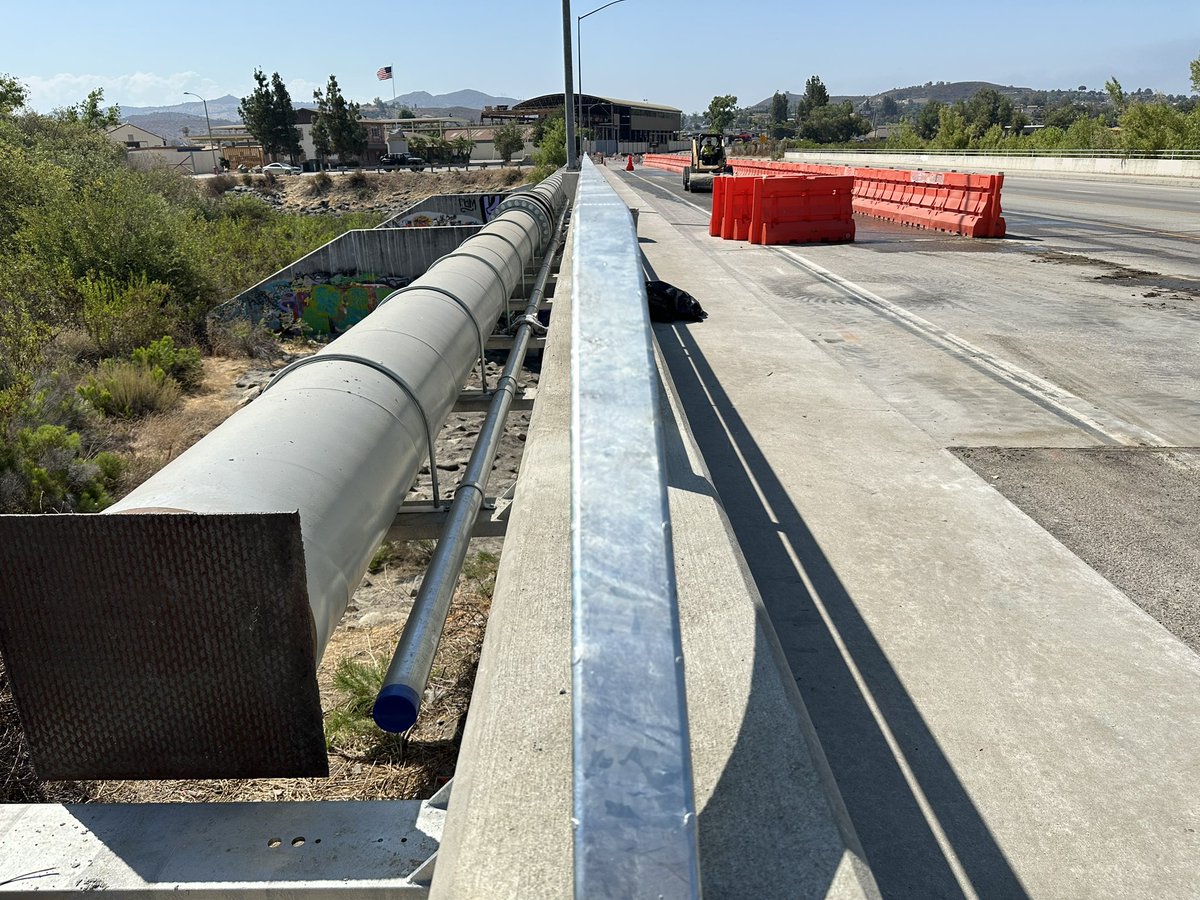 RIGHT NOW: Traffic barriers are being removed on the Channel Road bridge near #Lakeside Avenue. The right lane in the westbound direction will be reopened to traffic later today. This comes following the installation of purified water pipeline and a new handrail. #EastCountyAWP