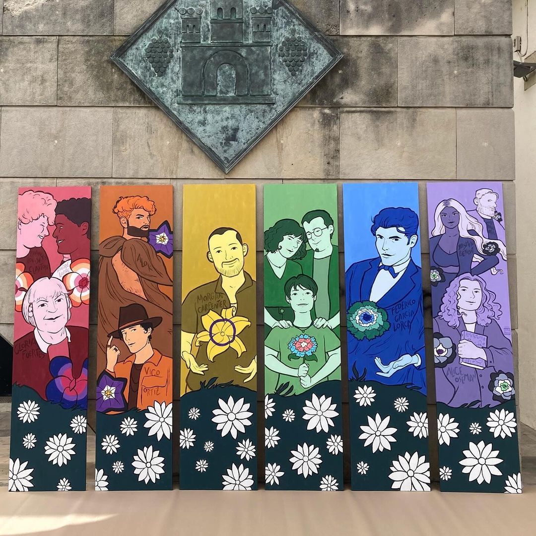 theyasminbenoit's tweet photo. I'm on a mural in Barcelona! It's an honour to featured alongside LGBTQIA+ figures, past and present, from across the community. You can spot @AliceOseman and @acedadadvice on their too! Thank you to the artists &amp; the council of Barberà del Vallès! 🏳️‍🌈

#ThisIsWhatAsexualLooksLike https://t.co/1sBg4Au7Ze