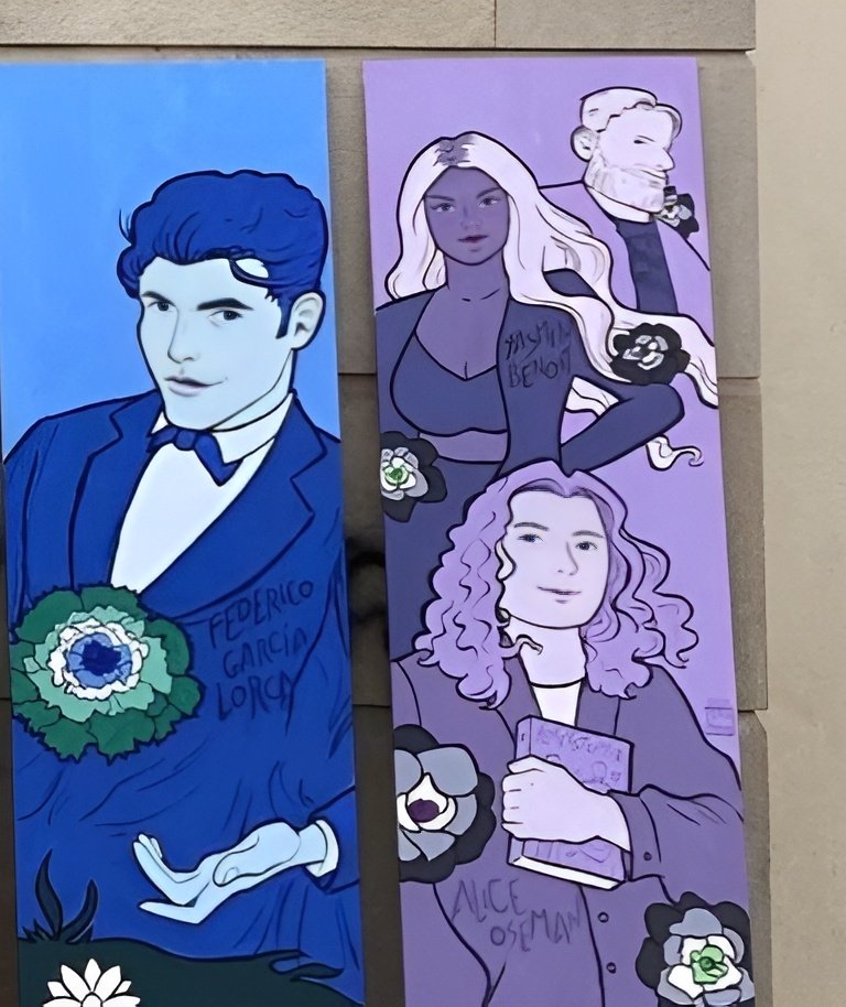 theyasminbenoit's tweet photo. I'm on a mural in Barcelona! It's an honour to featured alongside LGBTQIA+ figures, past and present, from across the community. You can spot @AliceOseman and @acedadadvice on their too! Thank you to the artists &amp; the council of Barberà del Vallès! 🏳️‍🌈

#ThisIsWhatAsexualLooksLike https://t.co/1sBg4Au7Ze