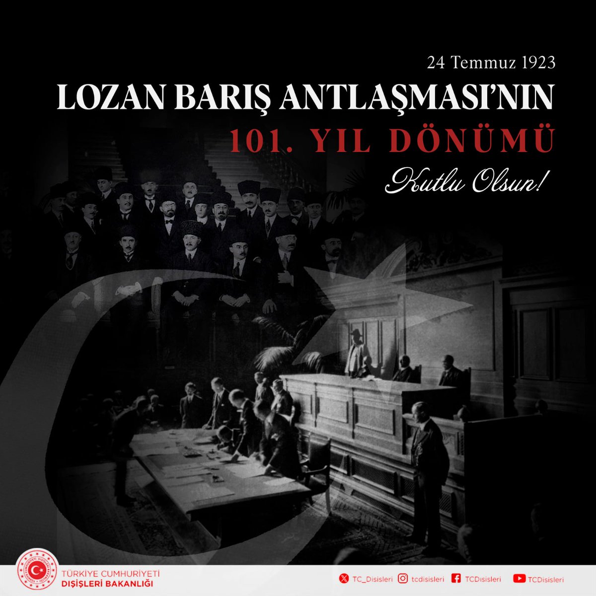 Türkiye Cumhuriyeti’nin kuruluş senedi Lozan Barış Antlaşması’nın 101. yıl dönümü kutlu olsun! 🇹🇷 

Antlaşmaya ilişkin detaylı bilgiye erişmek için ⬇

ua.mfa.gov.tr/detay.aspx?88