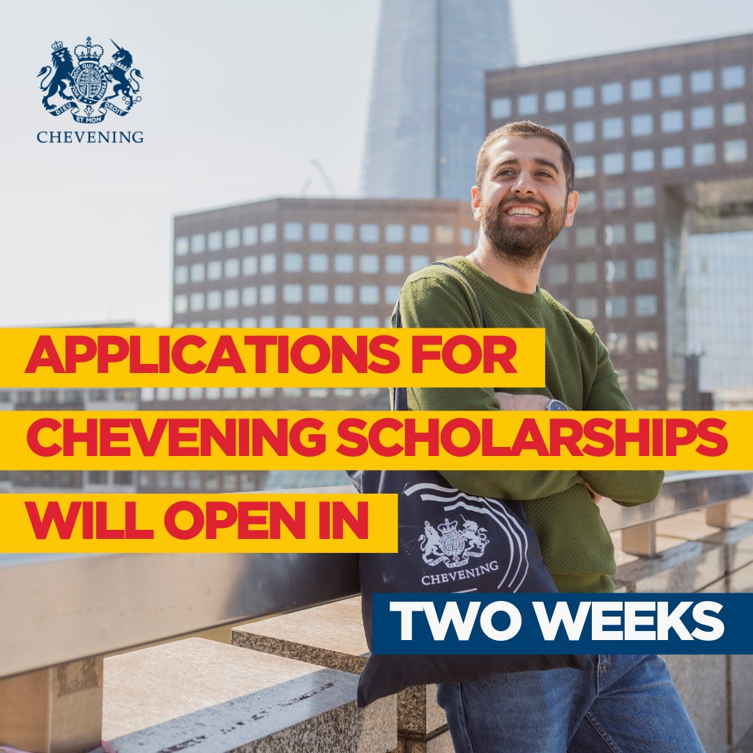 📣 There are only two weeks to go until applications open to study in the UK on a fully funded #Chevening Scholarship! 

Start thinking about which courses you’d like to apply for today ⏰👇 
chevening.org/courses

#ChooseChevening #MyCheveningJourney