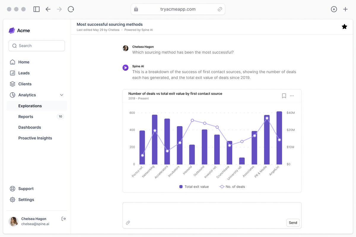 ycombinator's tweet image. YC S23&apos;s @Spine_AI creates reliable AI data analysts that know your business. It captures and embeds your business context to enable real, plain-language data questions — without burdening your technical teams.

ycombinator.com/launches/LPs-s…