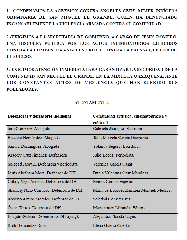 Miguel Ángel Sánchez (@miguel_tresmas) on Twitter photo Me sumo a la exigencia pública al Gobernador de Oaxaca, Salomón Jara Cruz. Estamos contra de la violencia institucional que ha sufrido Ángeles Cruz, quien está visibilizando la terrible situación de su San Miguel El Grande <a href="/salomonj/">Salomón Jara Cruz</a> @jesusromeroax Ángeles no está sola. Me sumo a la exigencia pública al Gobernador de Oaxaca, Salomón Jara Cruz. Estamos contra de la violencia institucional que ha sufrido Ángeles Cruz, quien está visibilizando la terrible situación de su San Miguel El Grande <a href="/salomonj/">Salomón Jara Cruz</a> @jesusromeroax Ángeles no está sola.