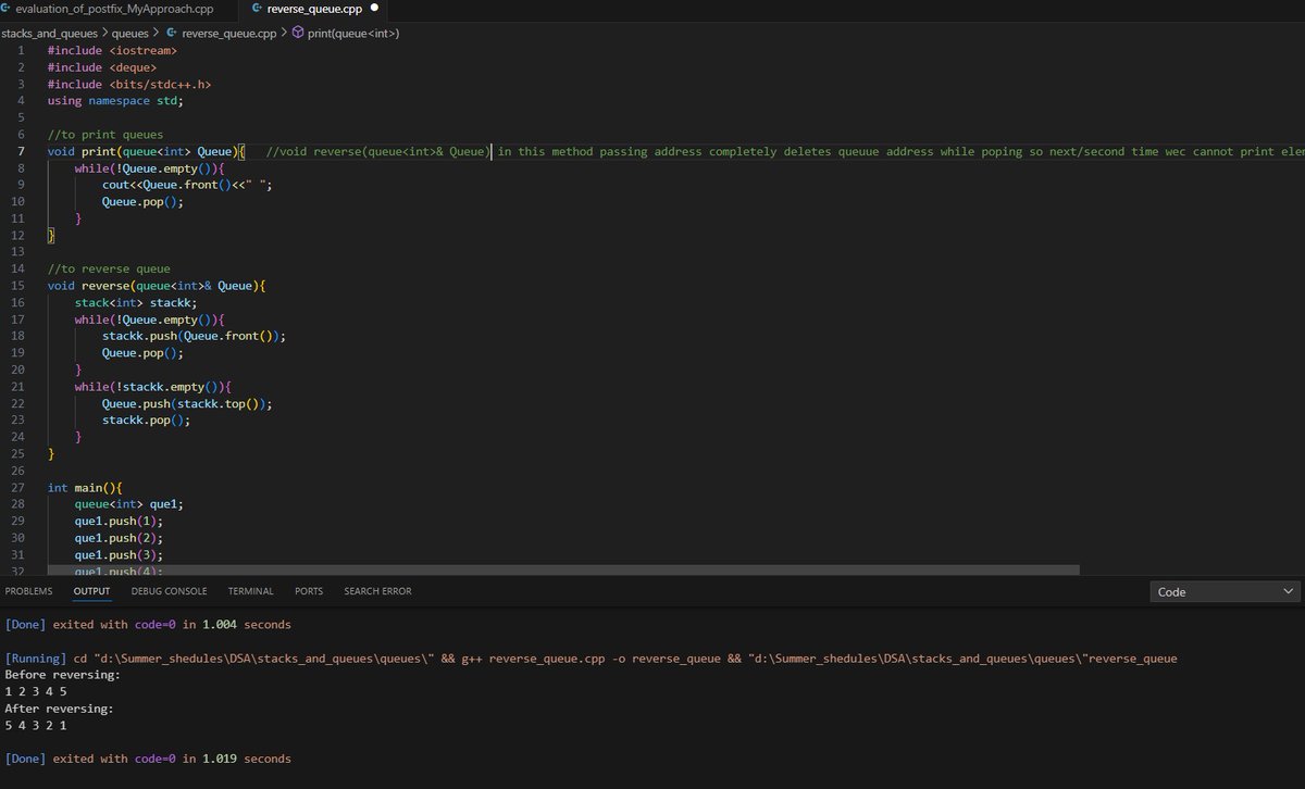 VV_Algos's tweet photo. Day 17 of my 30-day DSA challenge! 
Today, I tackled:
Evaluating postfix expressions using stacks. Worked through the logic and coding challenges and finally got it right.Reversing a queue using stacks, seemed easy but was a good learning.
A productive day with stacks and queues. https://t.co/rQip7JFLgg