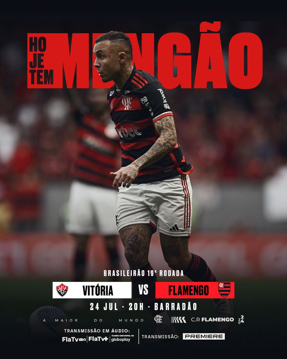 Flamengo's tweet photo. HOJE TEM MENGÃO NO BRASILEIRÃO! 

Às 20h, o Mais Querido do Mundo enfrenta o Vitória, fora de casa! Vamos com tudo em busca dos três pontos! 

#VITxFLA #VamosFlamengo https://t.co/sgWOfMdvZ9