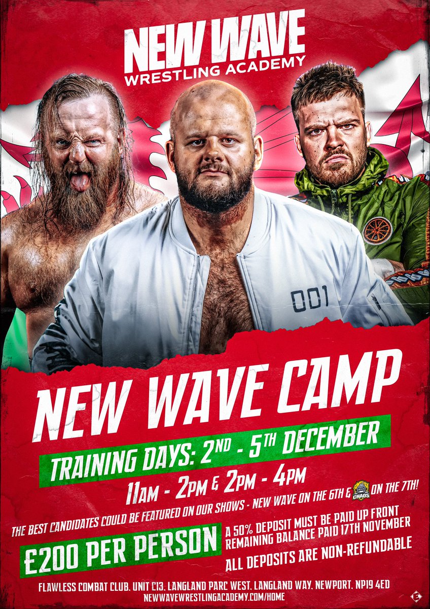 🚨 WINTER WRESTLING CAMP 🏴󠁧󠁢󠁷󠁬󠁳󠁿 

After our hugely successful first camp we are proud to announce that this December we will hold our second week-long training camp!

The camp is open to all &amp; will be lead by New Wave coaches: Brendan White, Danny Jones and ‘Wild Boar’ Mike Hitchman.