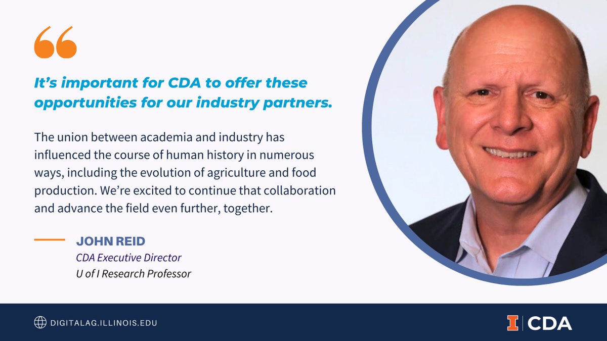 DigitalAgUIUC's tweet photo. The CDA Industry Partners Program will strengthen members' ties to academia, tech, research, and professional development to tackle agricultural challenges by enabling collaboration with world-renowned experts, access to cutting-edge tech &amp; data, and more. https://t.co/8clClRbuha https://t.co/HaPVRr1V94