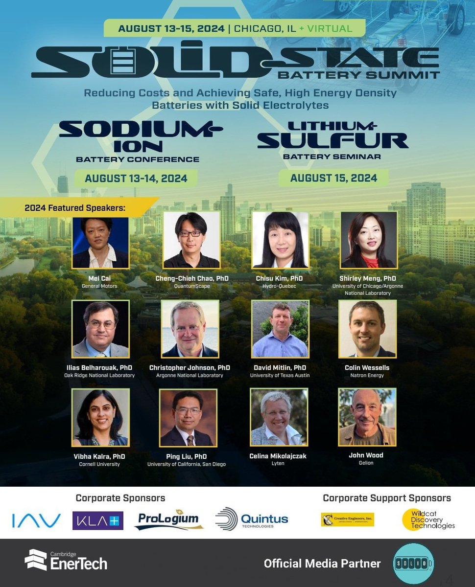 BatterySolid's tweet photo. 🔋⚡️#SolidStateBatteries Summit, join us Aug 13-15 in Chicago with @CEnertech, #SodiumIon  #LithiumSulfur events.
🎙Great speakers @YingShirleyMeng...

📝Register https://t.co/OYNIY2Tow4

#CET4SolidState #battsolid #battchat ＃battery #lithium  #energystorage #SDG @smartecocity https://t.co/xgRZ5MPA6s