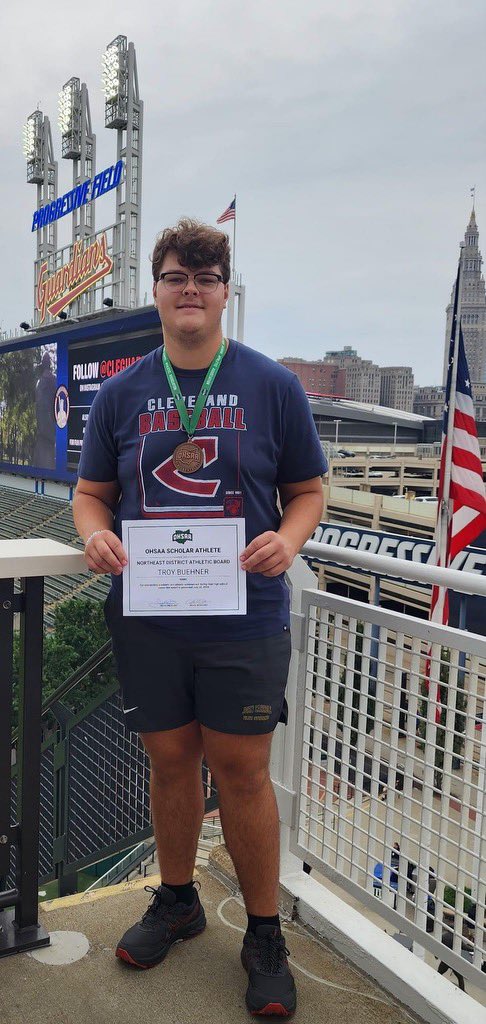 Congratulations to 2024 grad, Troy Buehner who was recognized at the Cleveland Guardians game last night as a Northeast District Athletic Board Scholar Athlete. Great job, Troy!