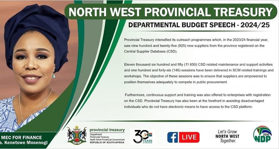 Kenetswe2's tweet photo. Today, I became the first MEC to present the Departmental Budget Speech for the  Provincial Treasury at the NWPL. I must say that I have set a tone for the house as my sole mandate is to provide monitoring and oversight to the departments, municipalities and public entities. 🇿🇦 https://t.co/5mfcibqSWz