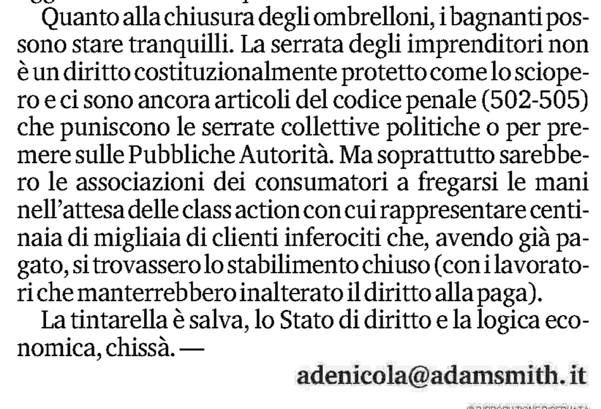 vitalbaa's tweet photo. Ai balneari minacciano di chiudere gli ombrelloni risponde @aledenicola nell’articolo di oggi su @LaStampa https://t.co/MPLvwzoF5z